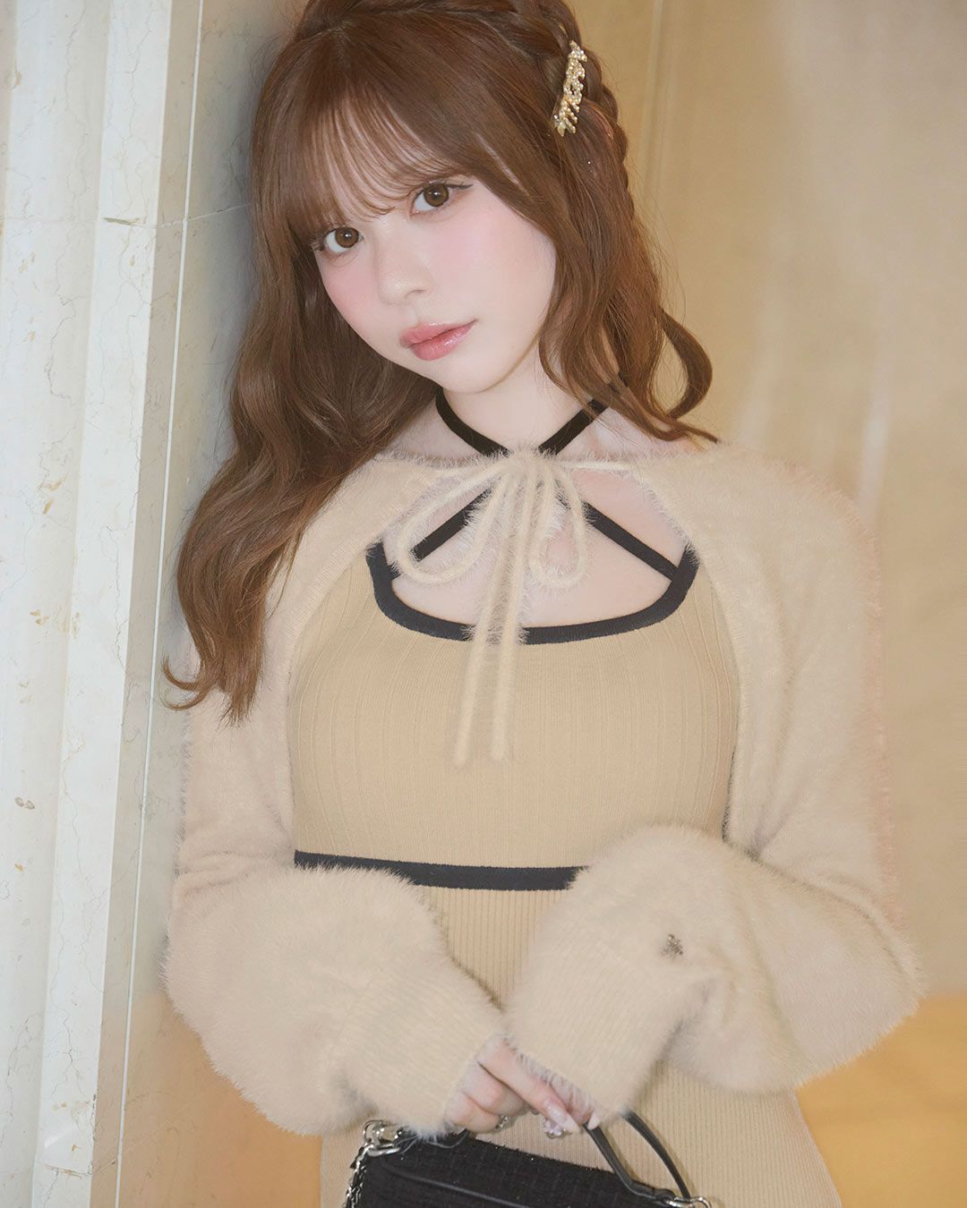 シャギーボレロsetニットワンピ グレー | ファッション通販