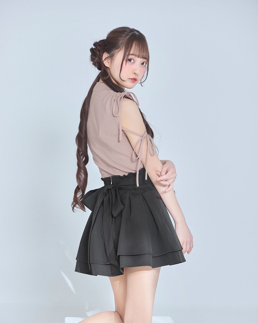 リボンドロストニットトップス ミシェルマカロン リボンドロストニットトップス ブラック | ファッション通販