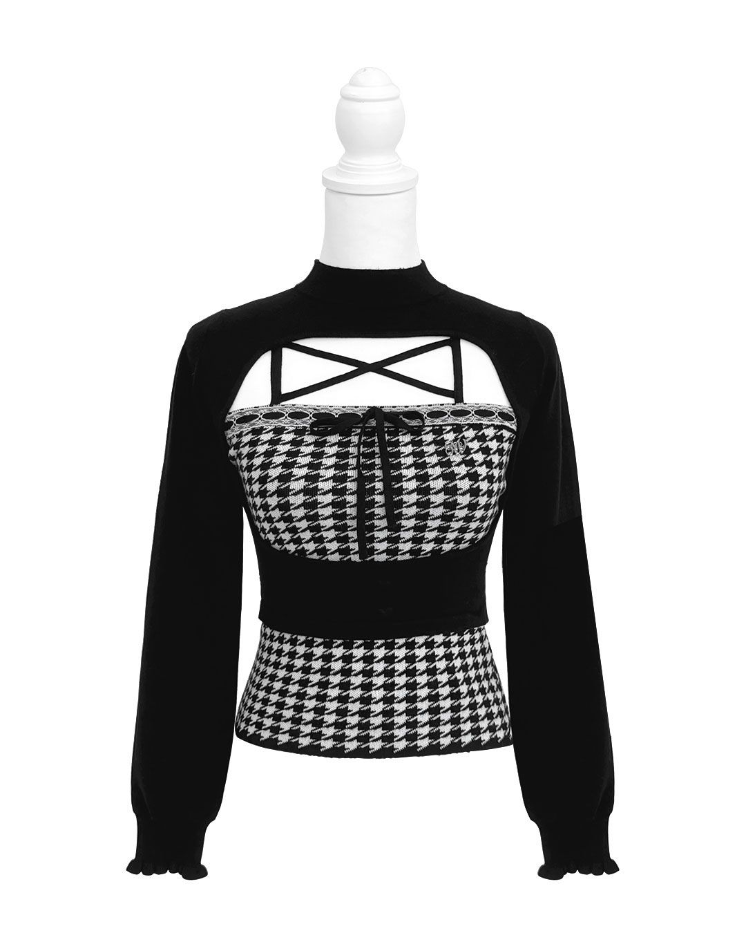 d.i.a. 黒×ピンク千鳥柄　ブラトップ 千鳥柄ハイネックアンサンブルトップス ブラック | ファッション通販