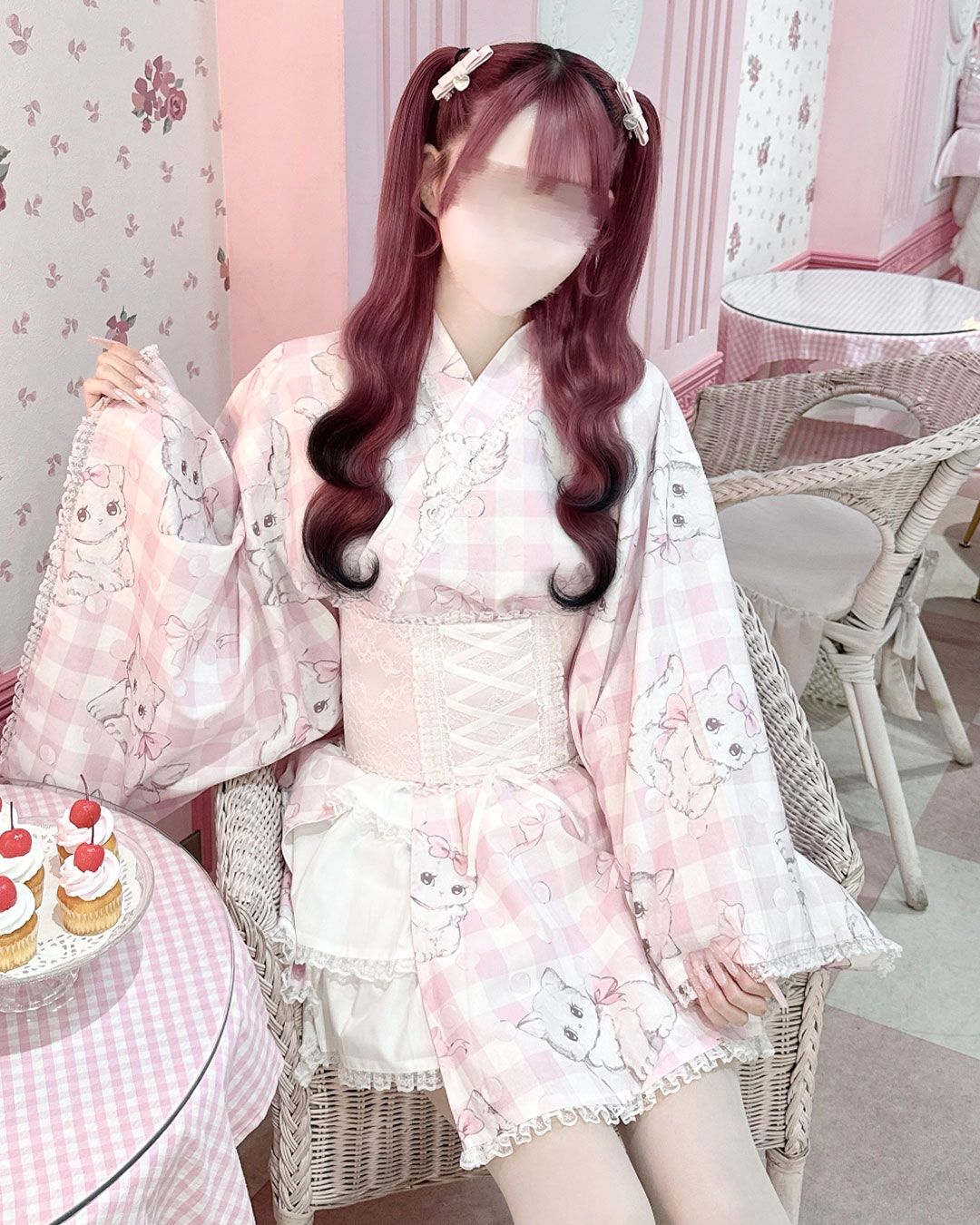 すい〜ときゃっと♡ギンガムレースアップ浴衣 ピンク | ファッション