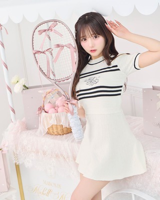 michellMacaron HONEYMEW 千鳥プリーツドッキングワンピース michellMacaron - 新品未使用 ミシェルマカロン 千鳥ニットワンピース