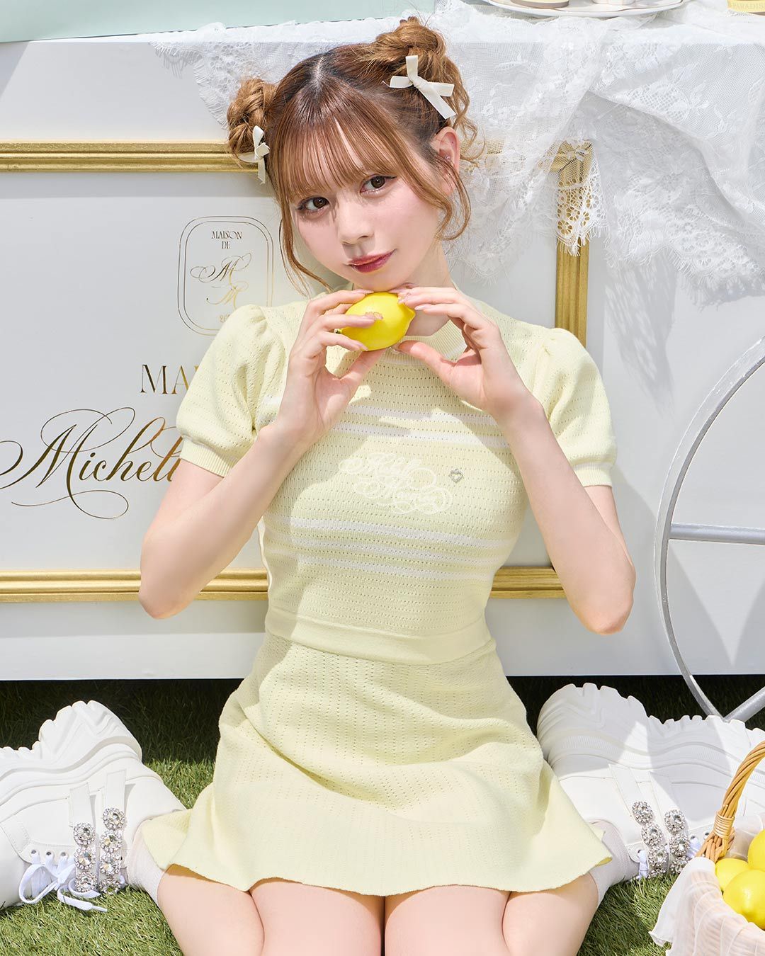 ラインロゴカラーニットワンピース ブルー | ファッション通販