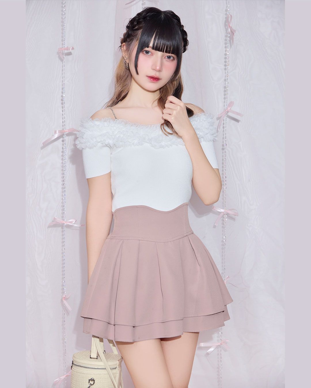 【新品未使用】 Treat Urself オフショルトップス ピンク チュールオフショルトップス くすみピンク | ファッション通販