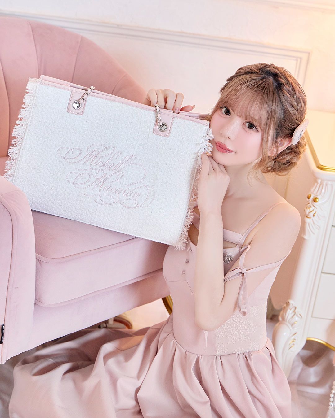 フリンジツイードトートバッグL ピンク | ファッション通販＆メディア