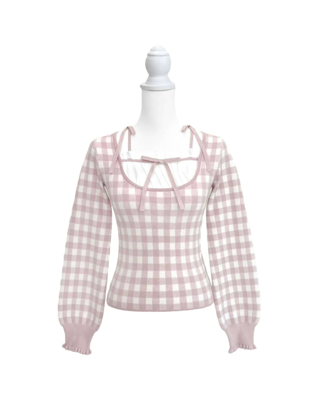 ストラップリボンギンガムチェックトップス ピンク | ファッション通販