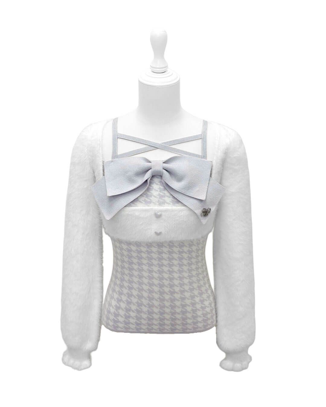 HONEYMEW ビッグリボンシャギーアンサンブルトップス 正規品 ビッグリボンシャギーアンサンブルトップス ホワイト | ファッション