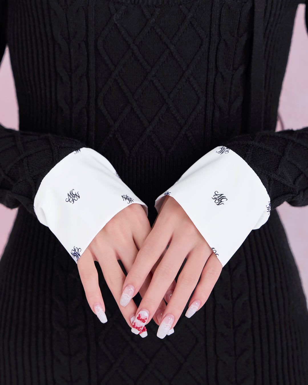 モノグラムシャツドッキングニットワンピース ブラック | ファッション