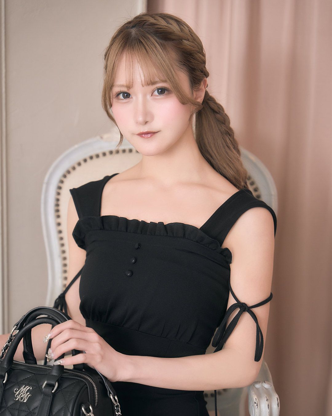 フード付きオフショルマーメードワンピース ブラック