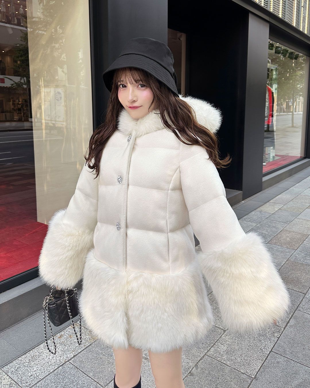 ファーフーディファイバーダウン ブラック | ファッション通販