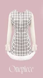 SJJ0363Cツイードチェックドッキングワンピース