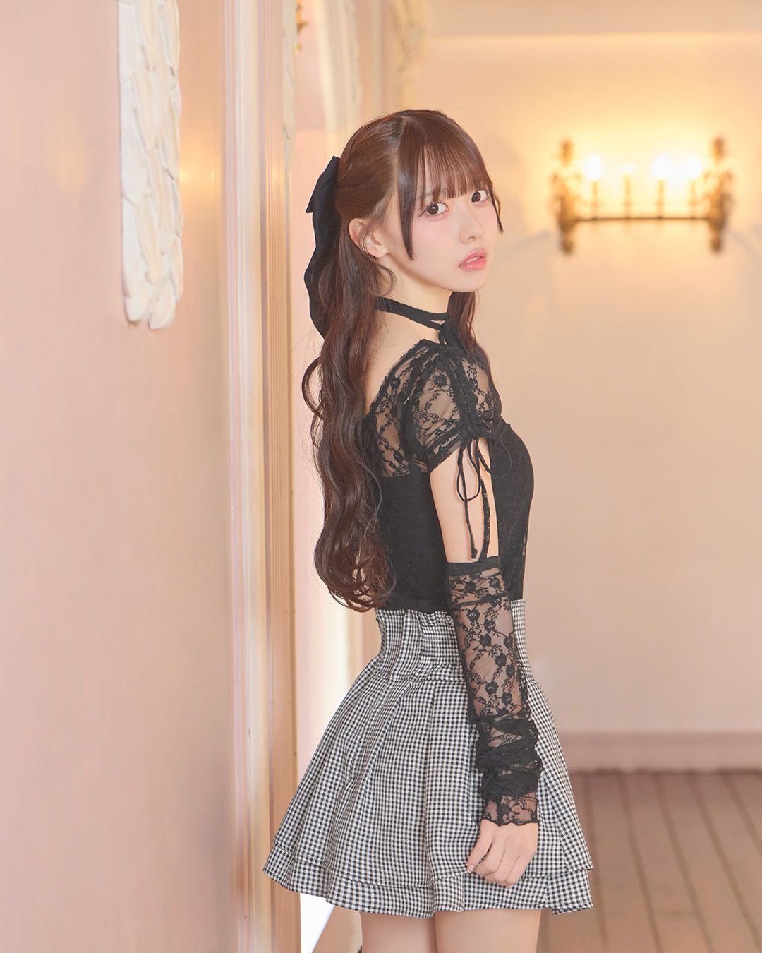 美脚ギンガムチェックスカート（インナーパンツ付き） ブラック