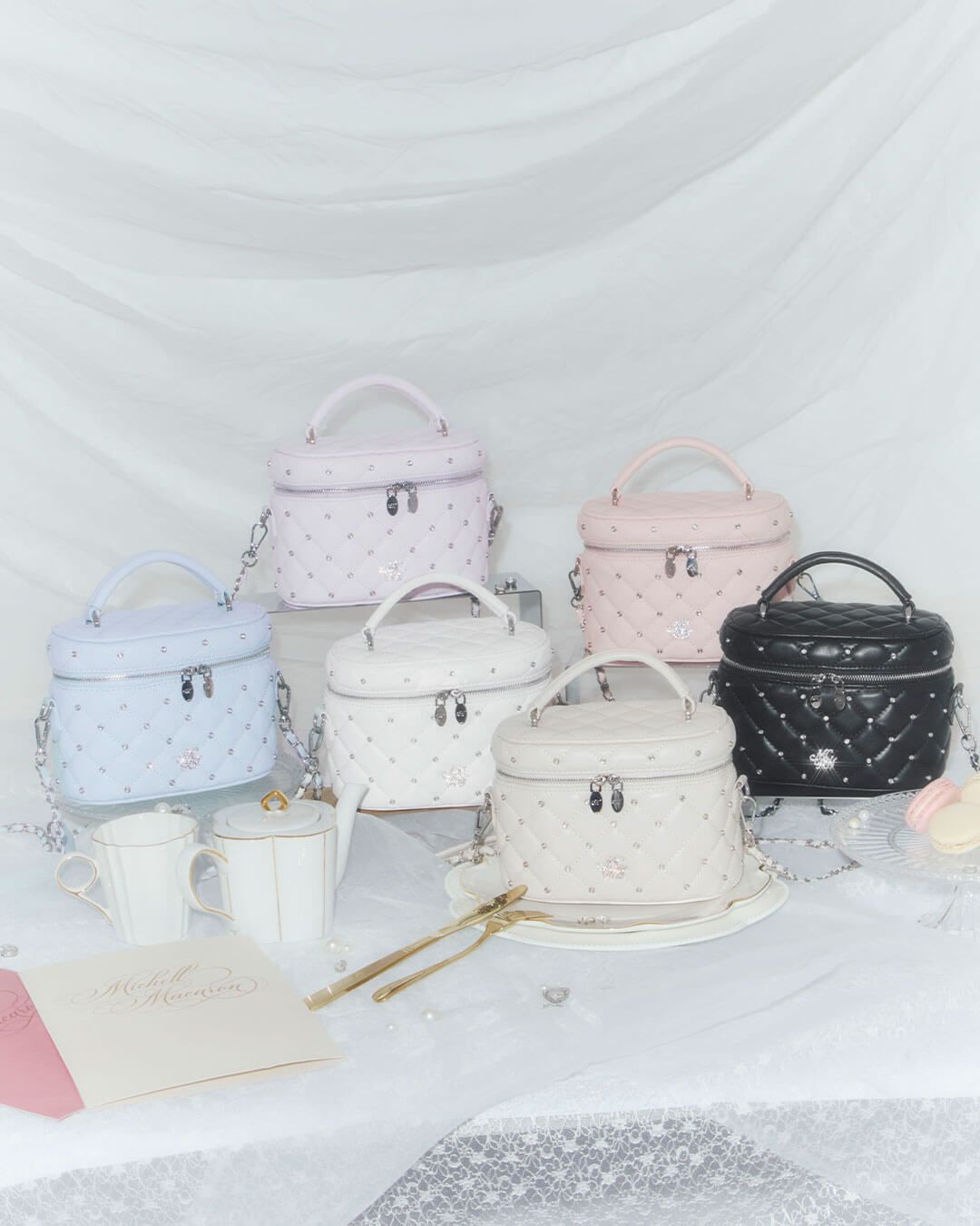 ラインストーンキルティングバニティ ピンク | ファッション通販