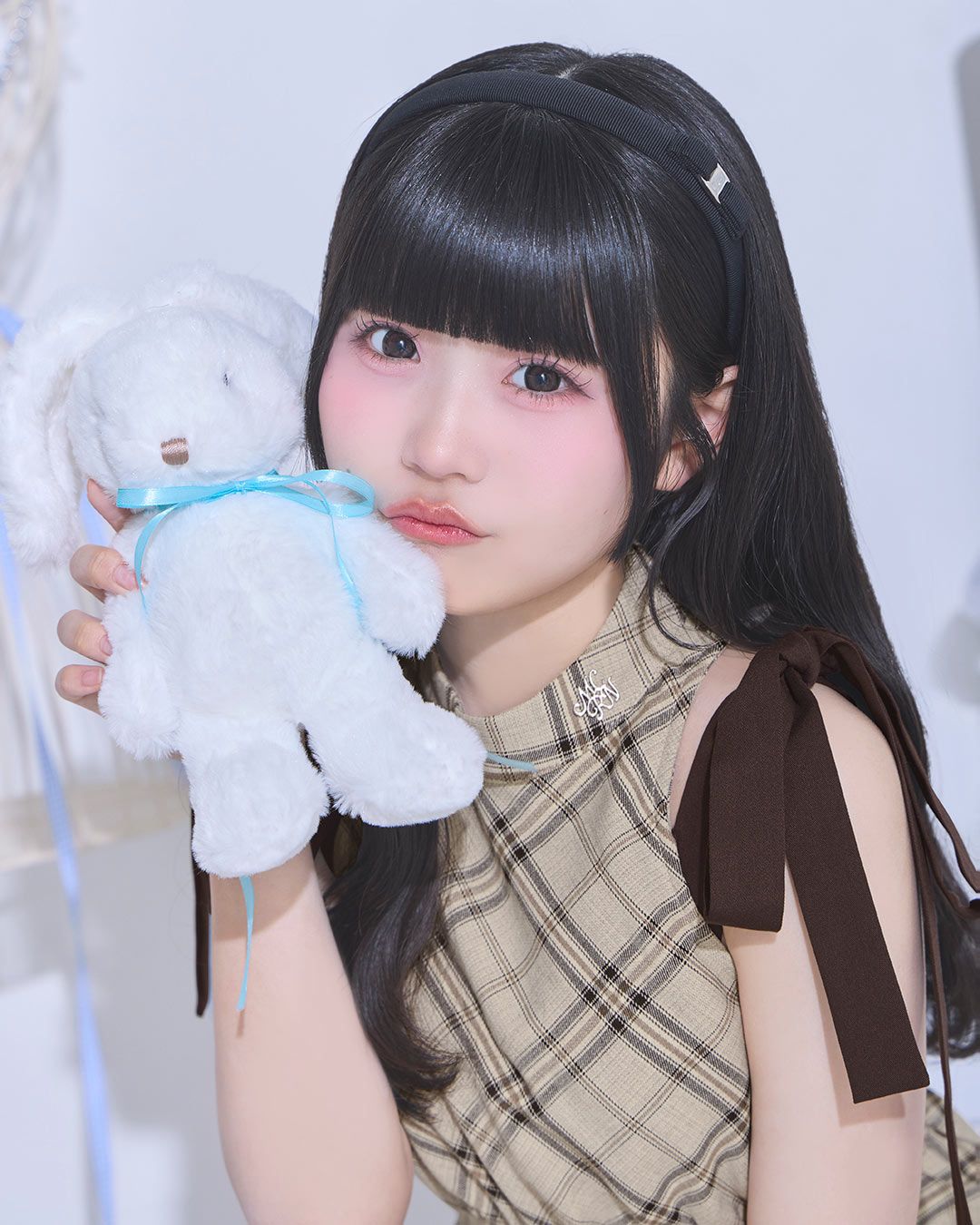リボンショルダーチェックフレアワンピ ベージュ | ファッション通販