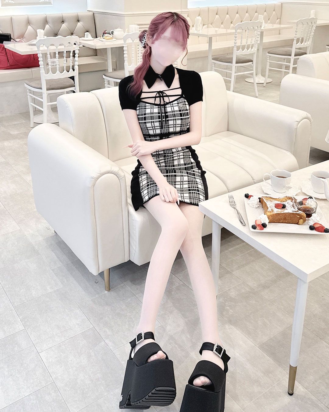 チェックアンサンブルニットワンピース ブラック | ファッション通販