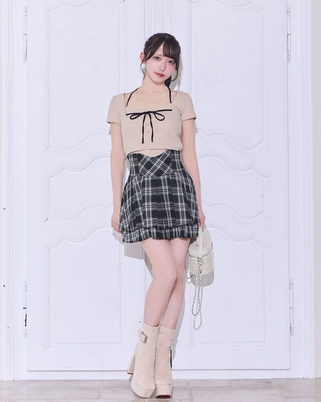 チェック柄プリーツ美脚スカート ブラック | ファッション通販