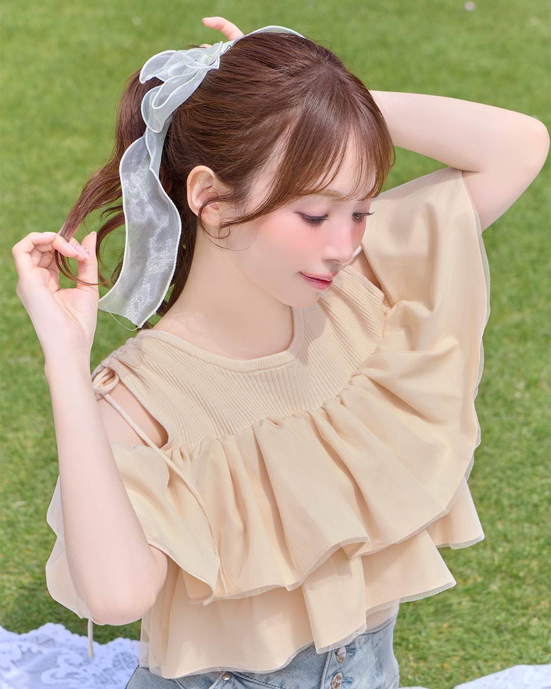 【タグ付】ミシェルマカロン ギャザーフリルニットトップス 美品【ミシェルマカロン】ギャザーフリルニットトップス フリル