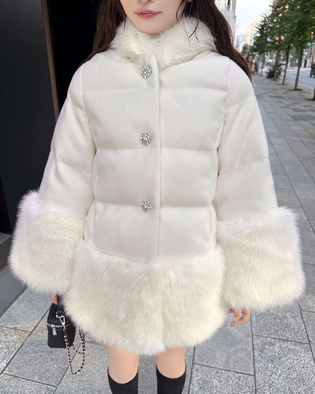 ファーフーディファイバーダウン オフホワイト | ファッション通販