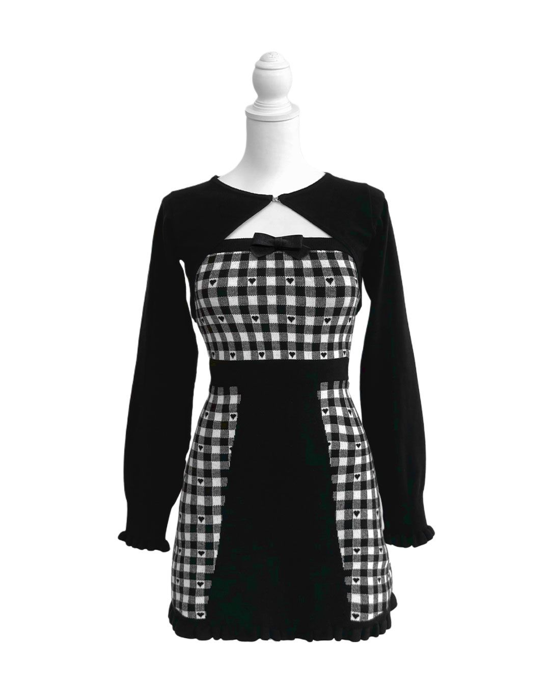 バックリボン×ギンガムハートアンサンブルワンピース ブラック