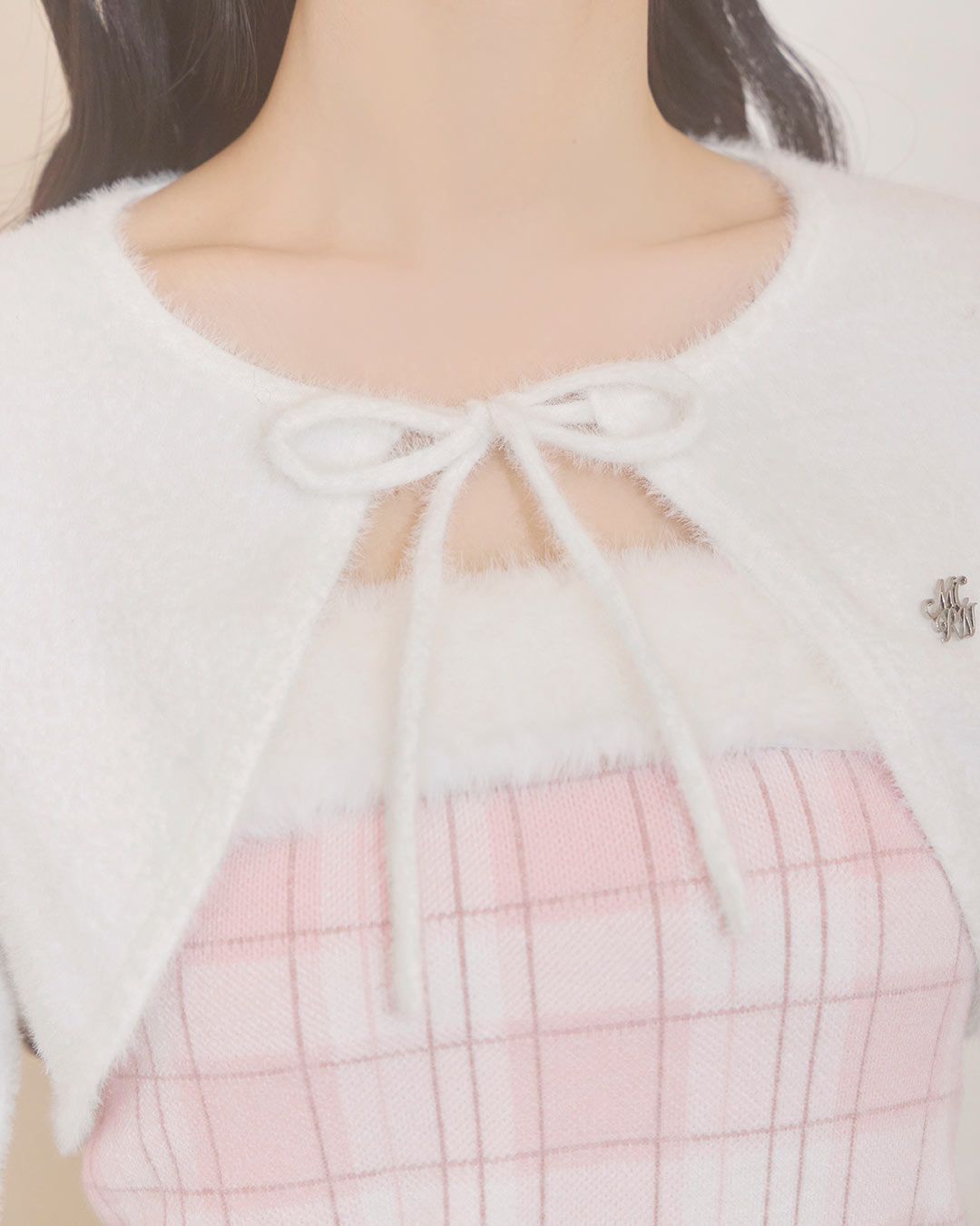 シャギーボレロチェックファートップス ブラック | ファッション通販