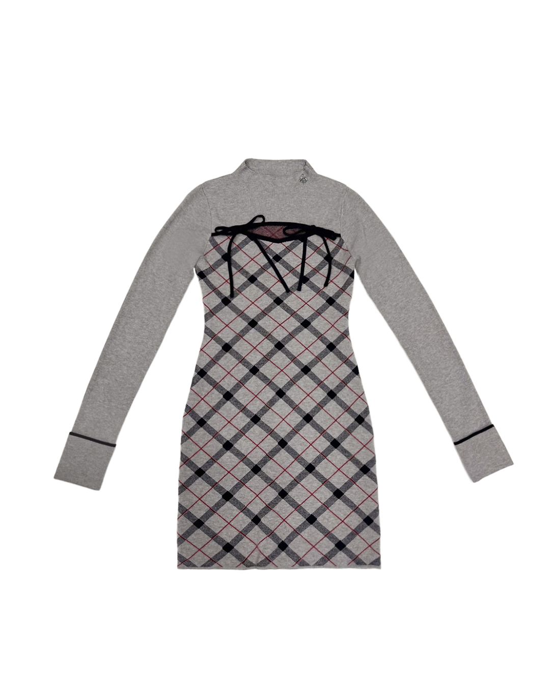 完売 新品◆ミシェルマカロン◆デコルテオープンチェックニットトップス デコルテオープンチェックニットワンピ ベージュ | ファッション