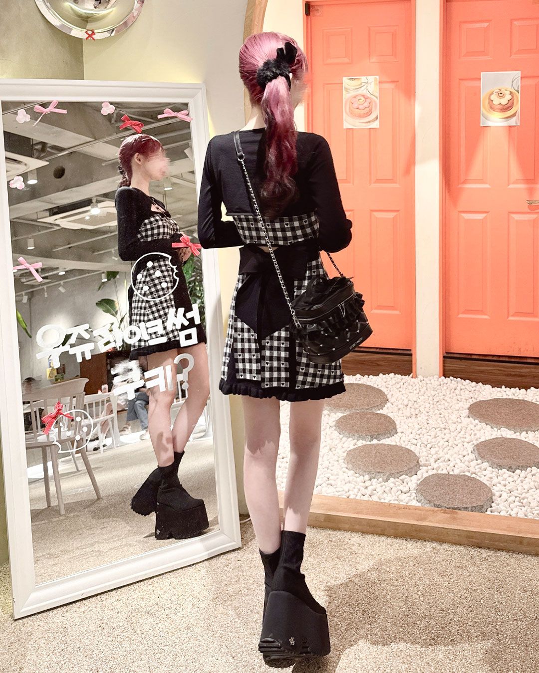 バックリボン×ギンガムハートアンサンブルワンピース ブラック