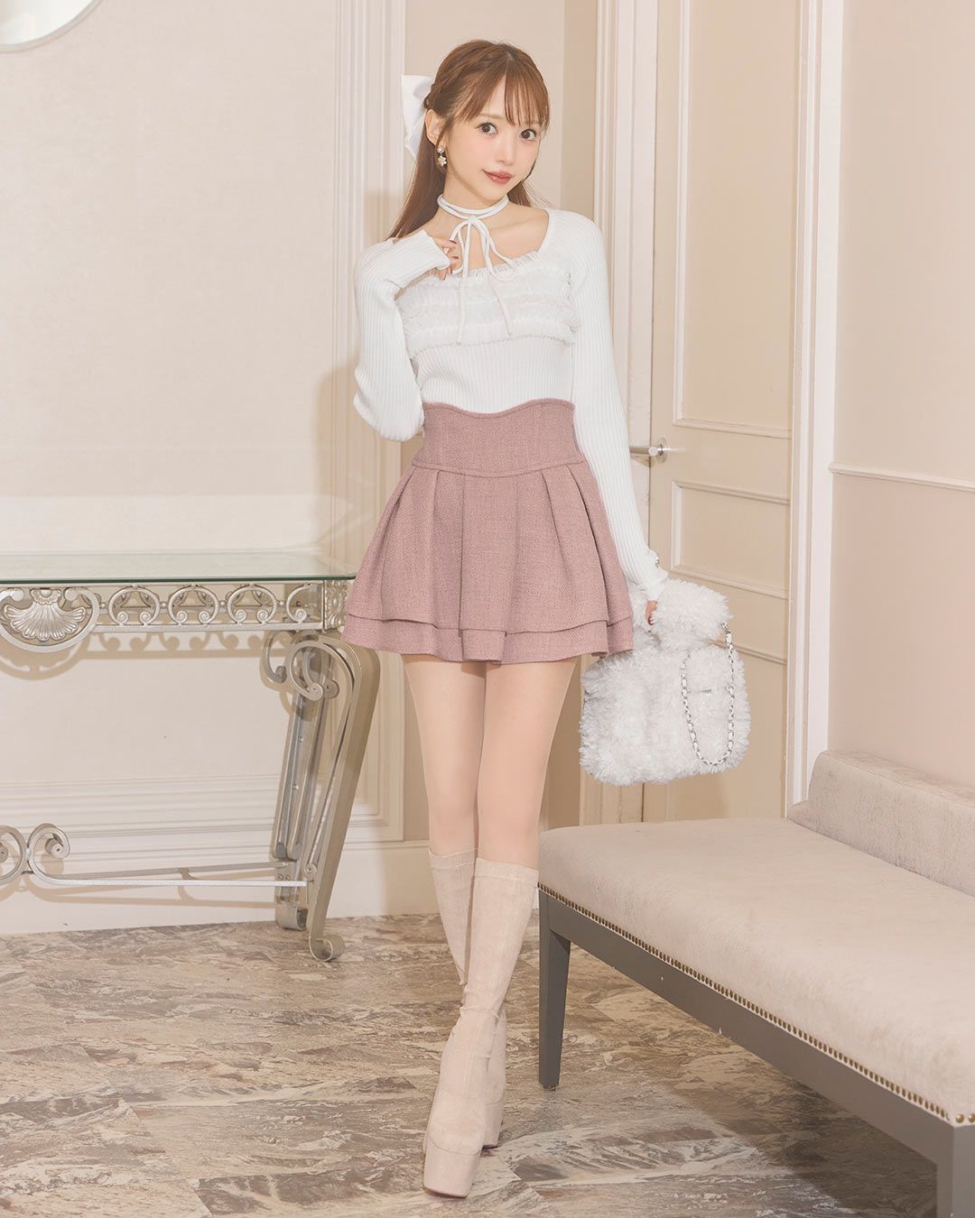 美脚エレガントツイードスカート ピンク | ファッション通販＆メディア