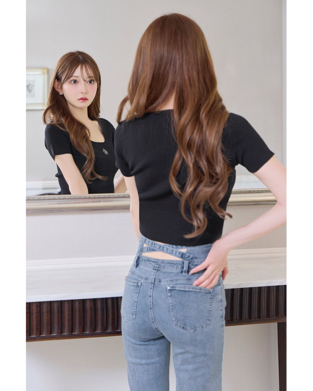 バッククロスフレアデニム ブラック | ファッション通販