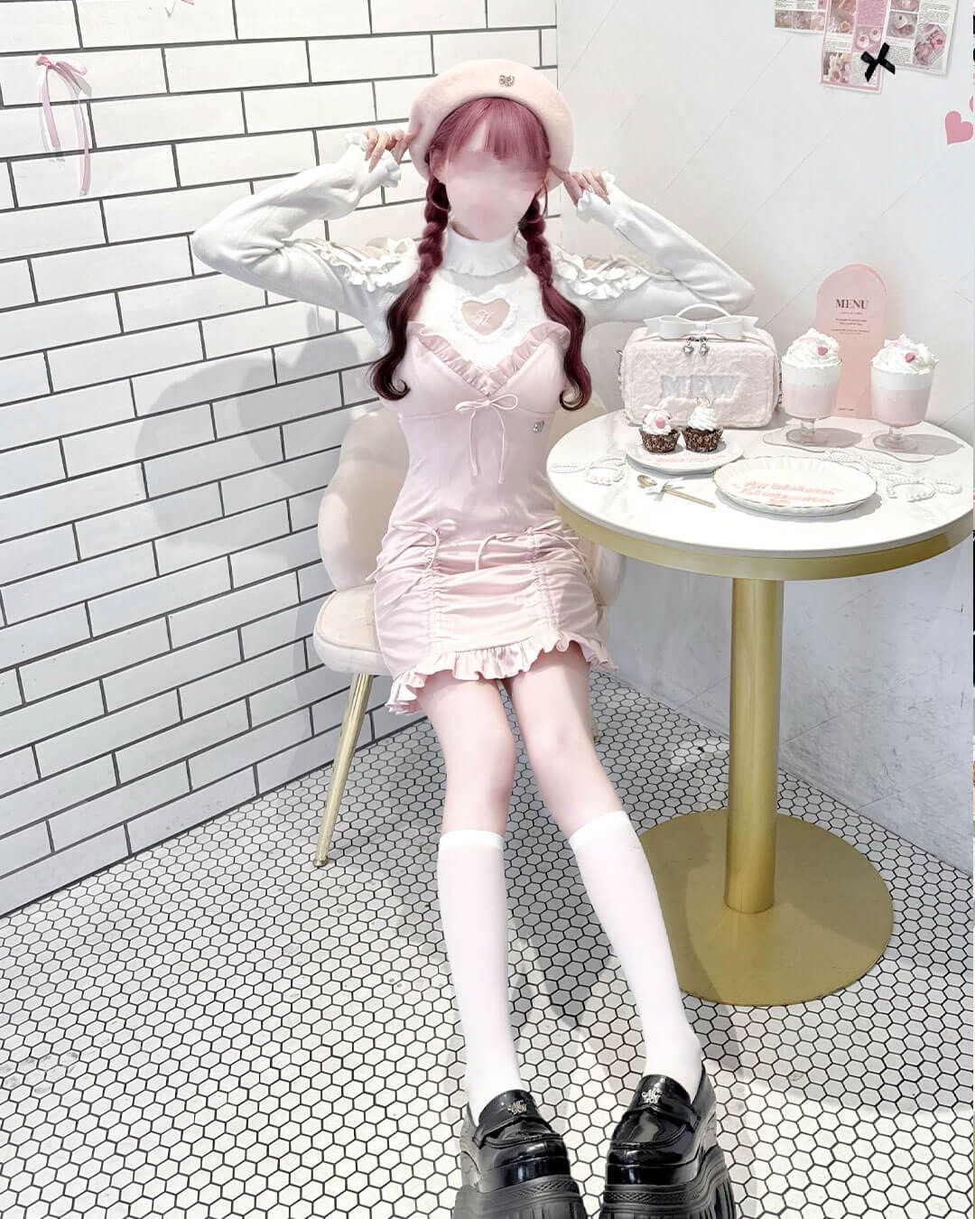 HONEY MEW はにーみゅう フリルギャザーレザー風キャミワンピ フリルギャザーレザー風キャミワンピ ピンク | ファッション通販