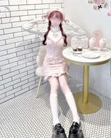 フリルギャザーレザー風キャミワンピ ピンク | ファッション通販