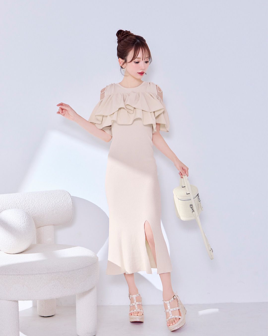 【タグ付】ミシェルマカロン ギャザーフリルニットトップス 美品【ミシェルマカロン】ギャザーフリルニットトップス フリル