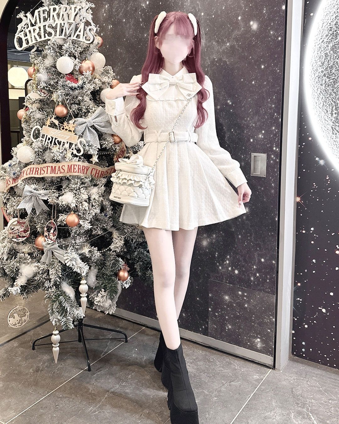 ビッグリボンツイードプリーツワンピース ブラック | ファッション通販