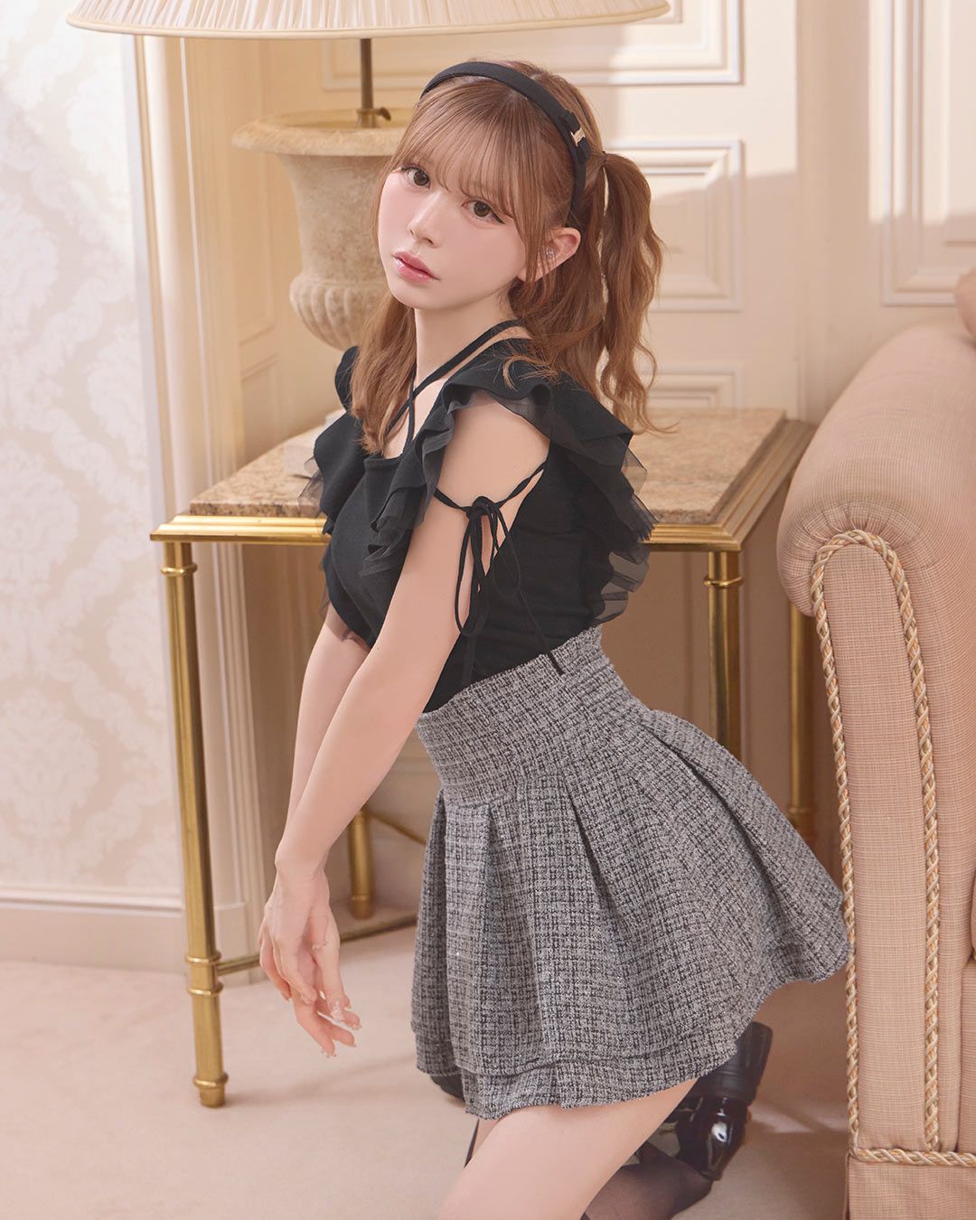 美脚になれる♡ラメツイードスカート（インナーパンツつき） ブラック