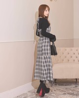 ボレロチェックロングワンピース ブラウン | ファッション通販