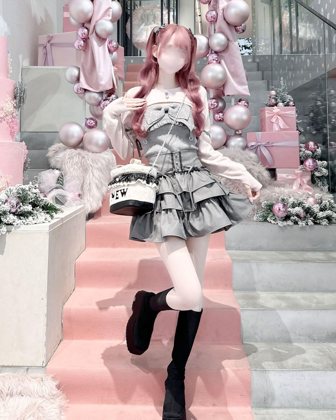 ビッグリボンガーター風アンサンブルトップス グレー | ファッション