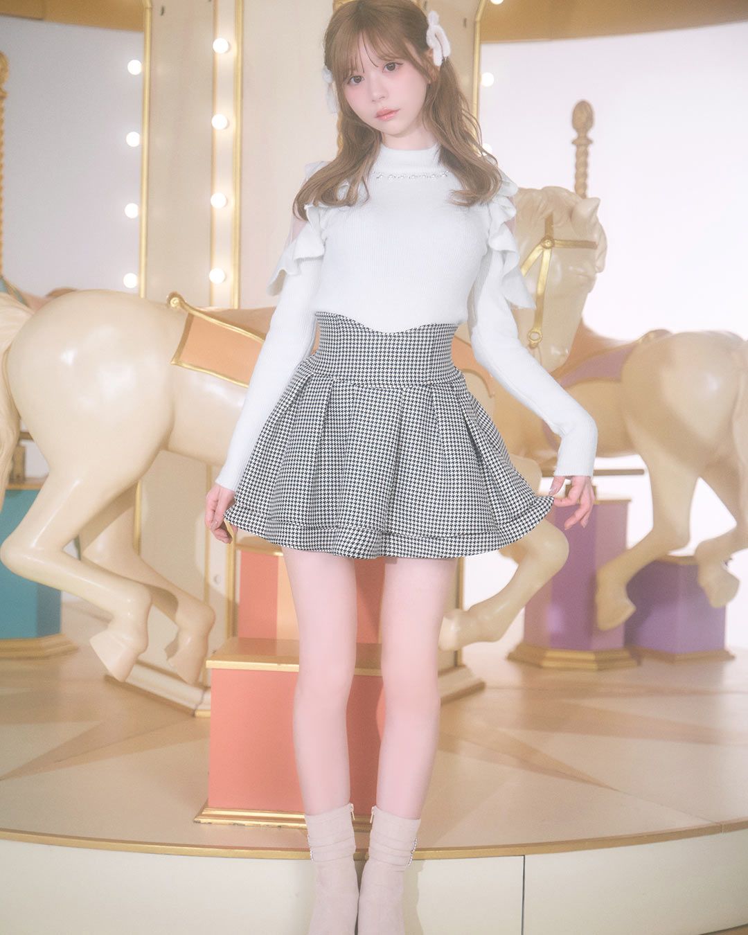 美脚になれるスカート♥千鳥柄(インナーパンツ付き) ブラック