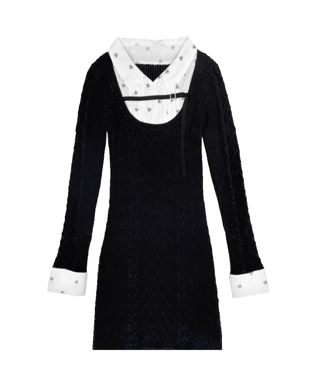 ミシェルマカロン モノグラムシャツドッキングニットワンピース ブラック モノグラムシャツドッキングニットワンピース ブラック | ファッション