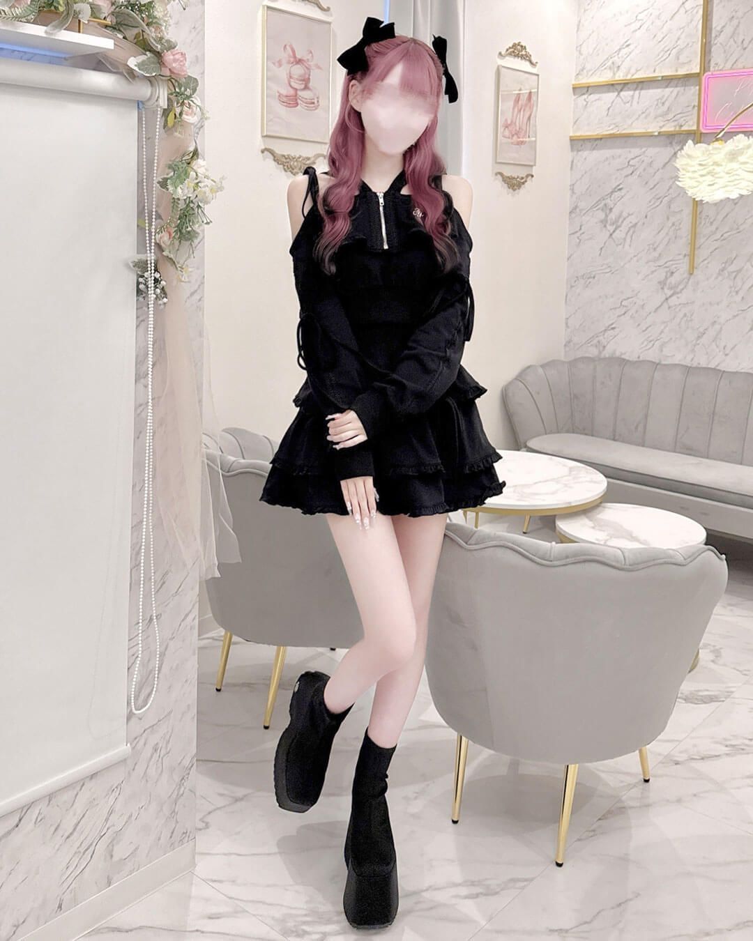 リボンスリットスウェットセットアップ ブラック | ファッション通販