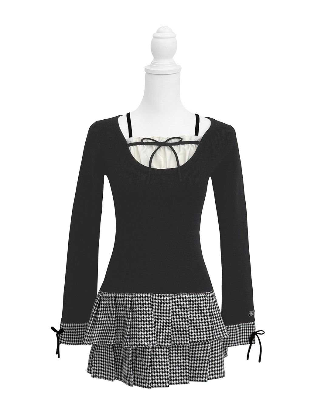 千鳥プリーツドッキングワンピース ブラック | ファッション通販