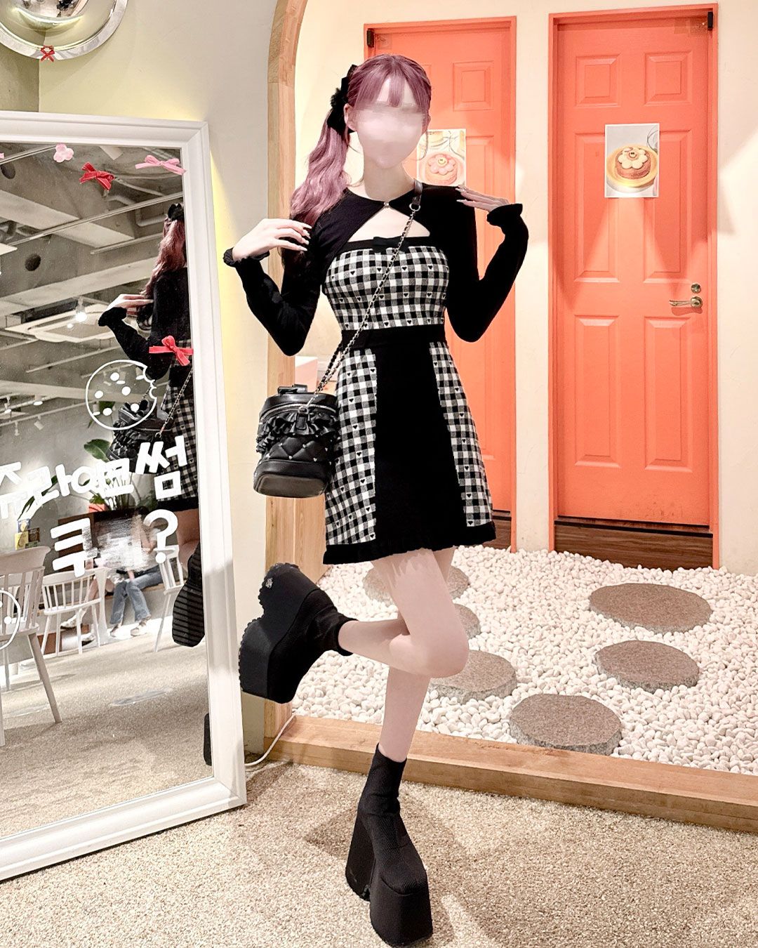 バックリボン×ギンガムハートアンサンブルワンピース ブラック