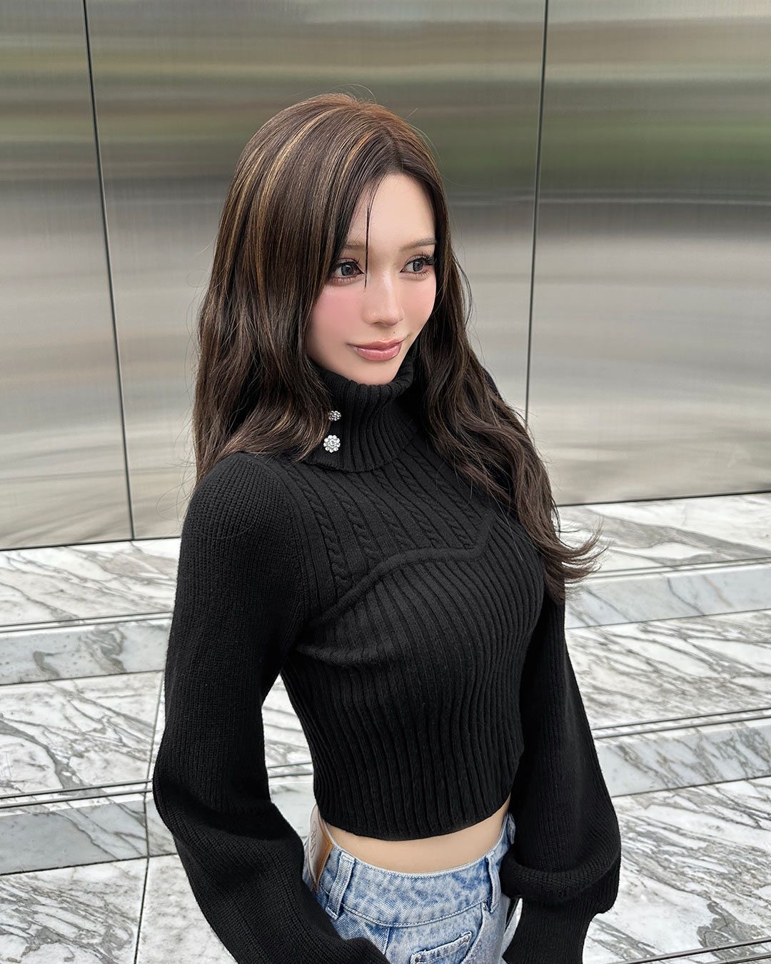 タートルネックニットトップス オフホワイト | ファッション通販