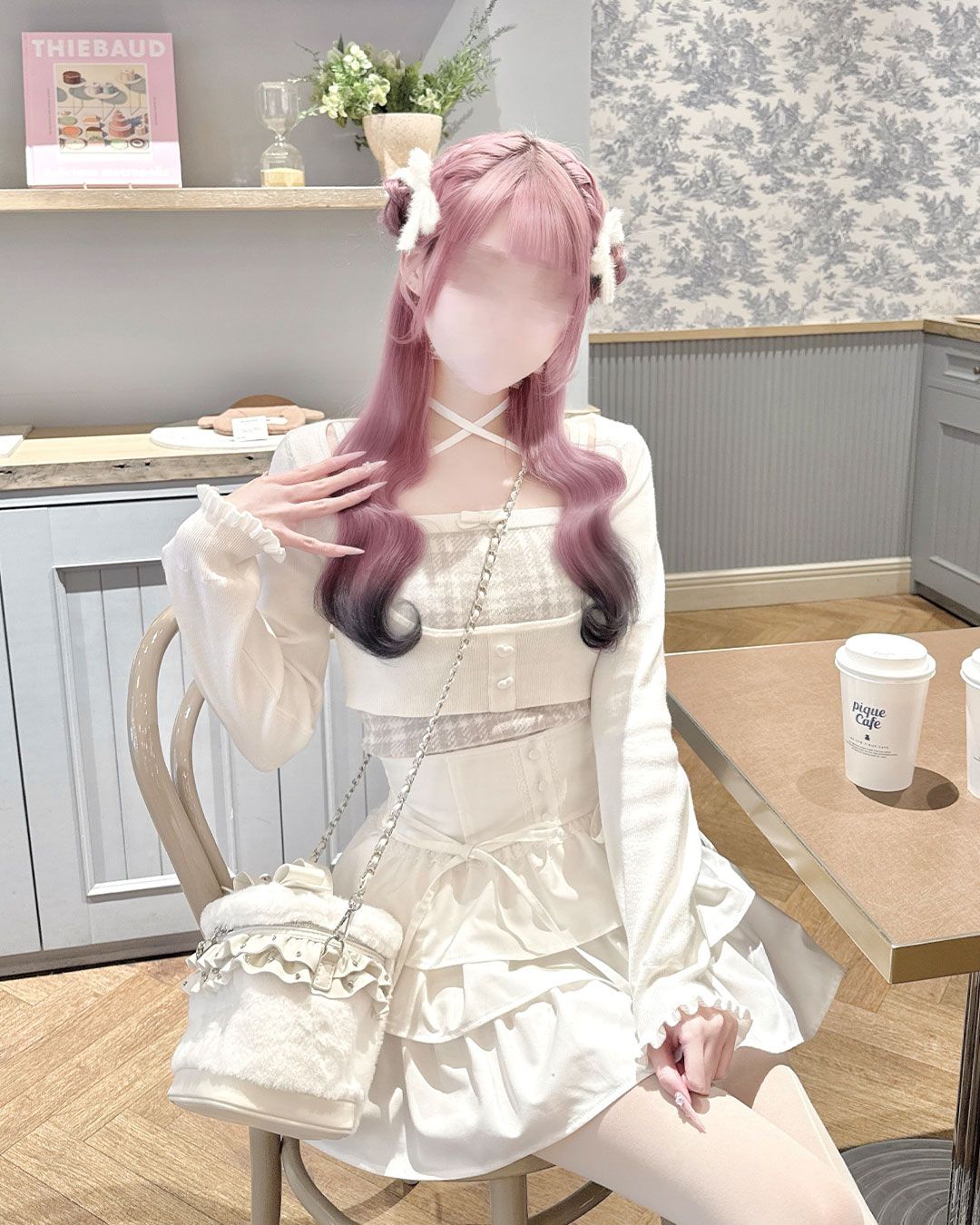 ハニーミュウ HONEYMEW チェッククロスアンサンブルトップス ホワイト チェッククロスアンサンブルトップス ホワイト | ファッション通販