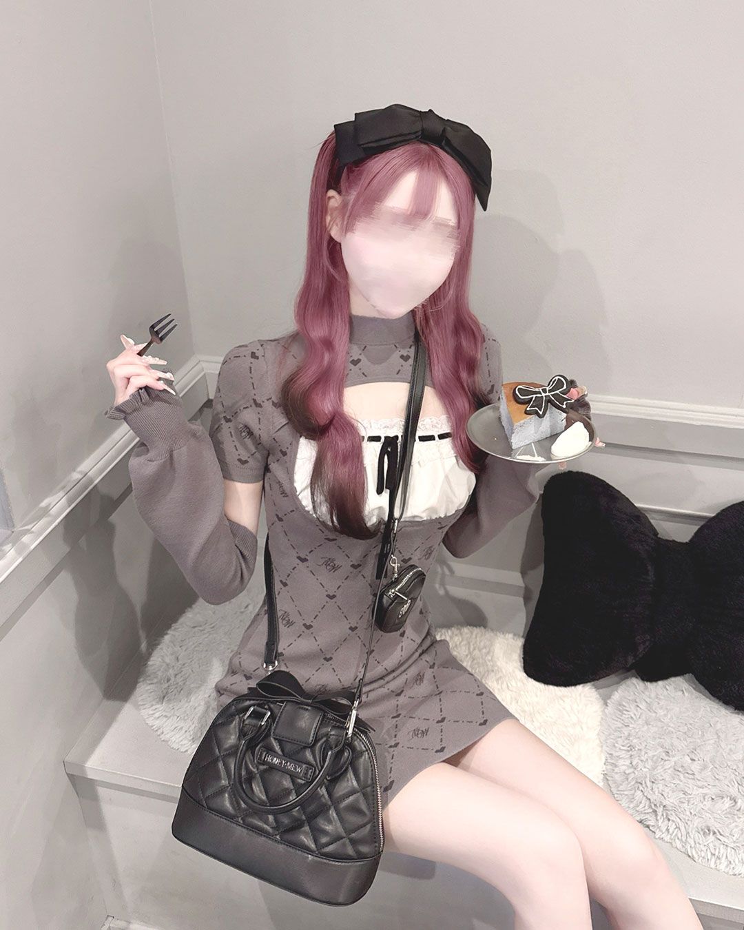 ハニーミュウ　アームカバー付きMWモノグラムワンピース アームカバー付きMWモノグラムワンピース グレー | ファッション通販