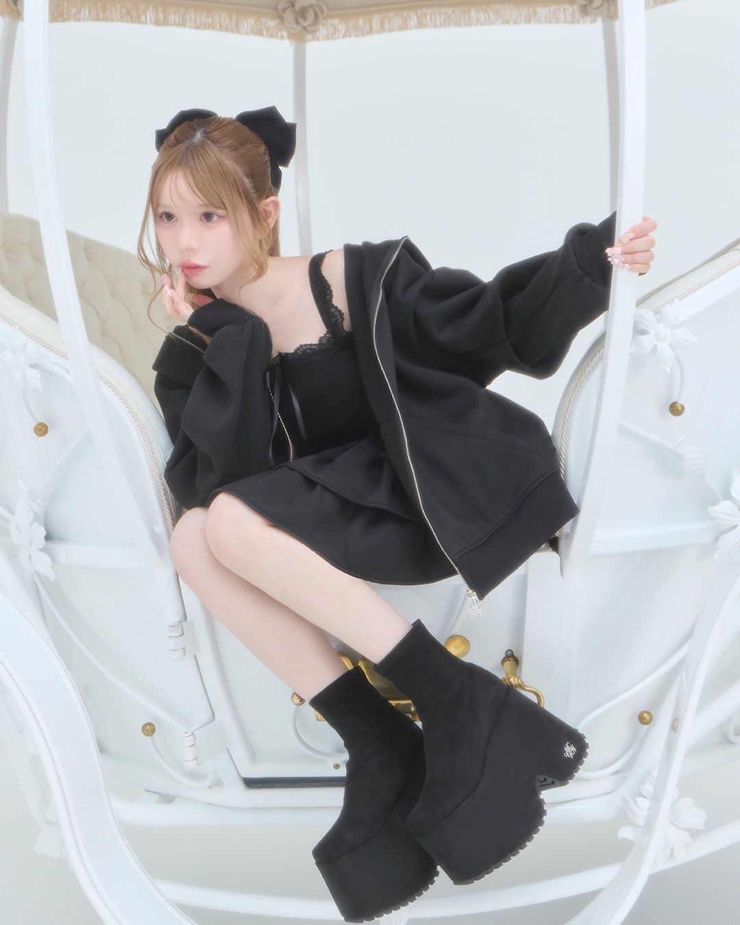 美脚になれる♡スエードショートブーツ（14.5cm） ブラック
