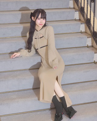 シャツレイヤード風ニットワンピース ブラック | ファッション通販