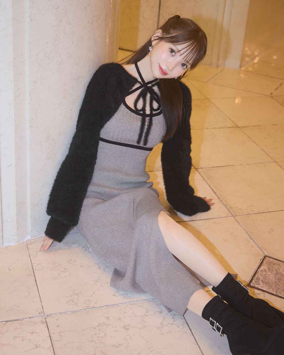 シャギーボレロsetニットワンピ グレー | ファッション通販＆メディア