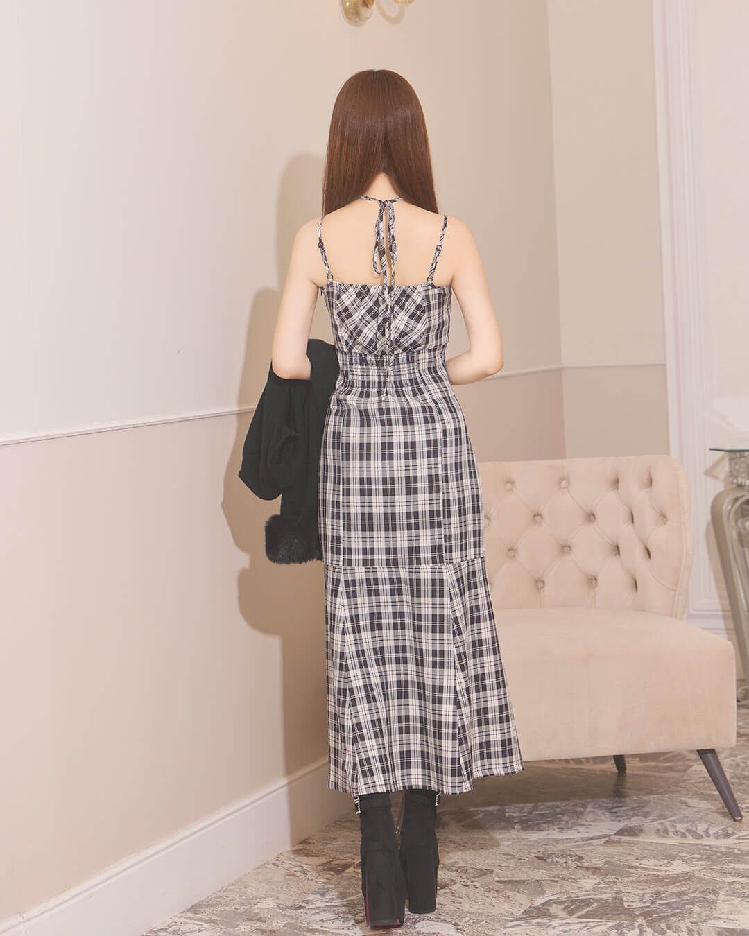 michellMacaron ミシェルマカロン ボレロチェックロングワンピース michellMacaron ボレロチェックロングワンピース ミシェルマカロン