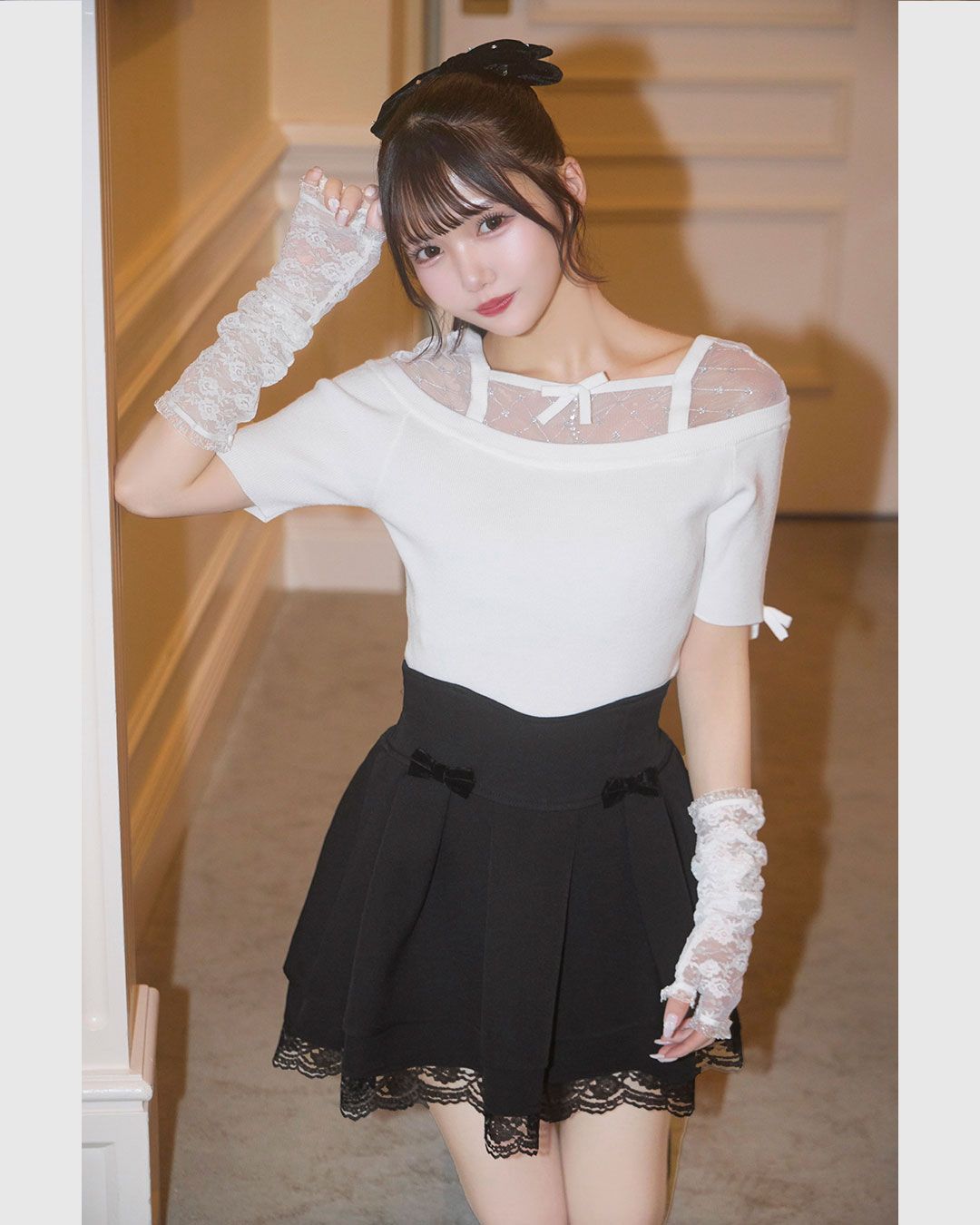 【新品】BPNリボンレーススカート【ブラック／ピンク】 レースリボン美脚スカート ブラック | ファッション通販