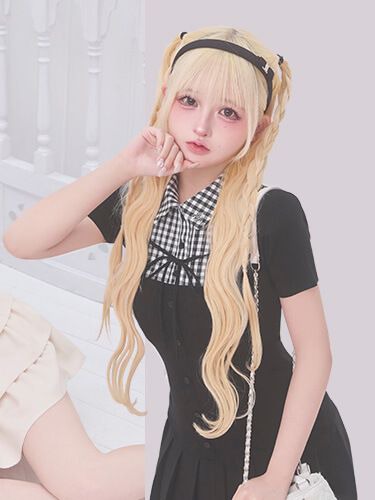 SJJ0422Cギンガムドッキングプリーツニットワンピ