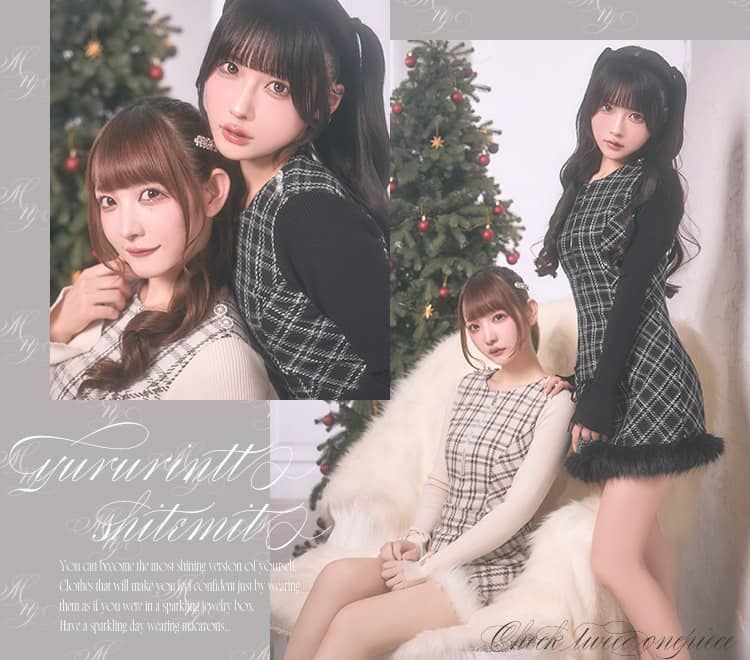 SJJ0363Cツイードチェックドッキングワンピース