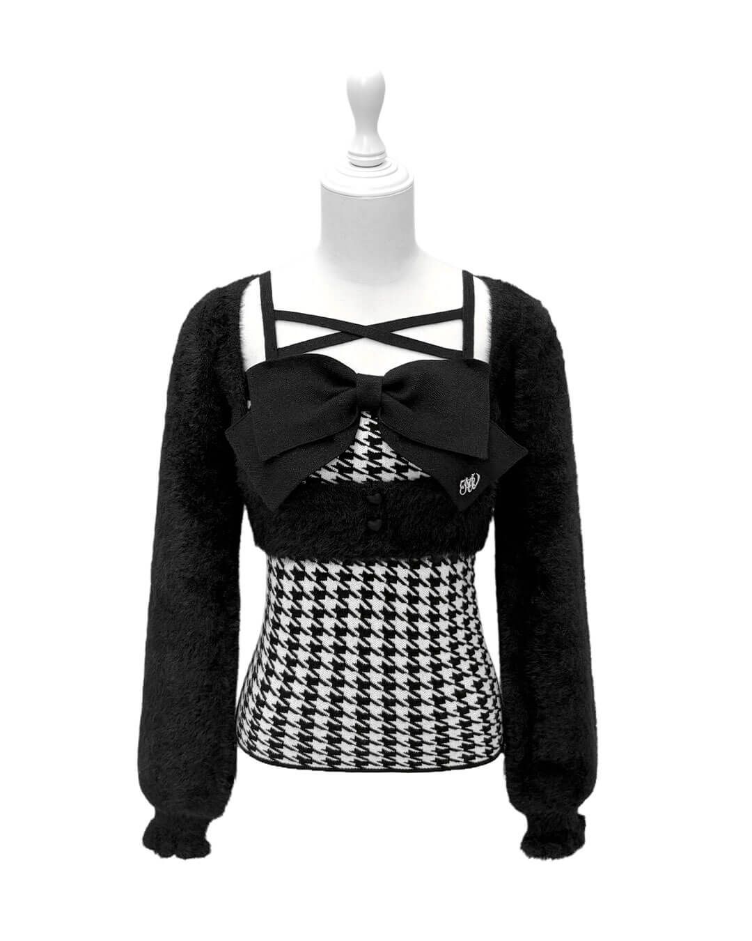 ビッグリボンシャギーアンサンブルトップス ブラック | ファッション